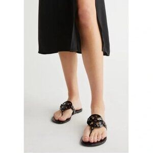 Tory Burch Black Miller Patent Calf Slip-On Thong Sandals -EU 38